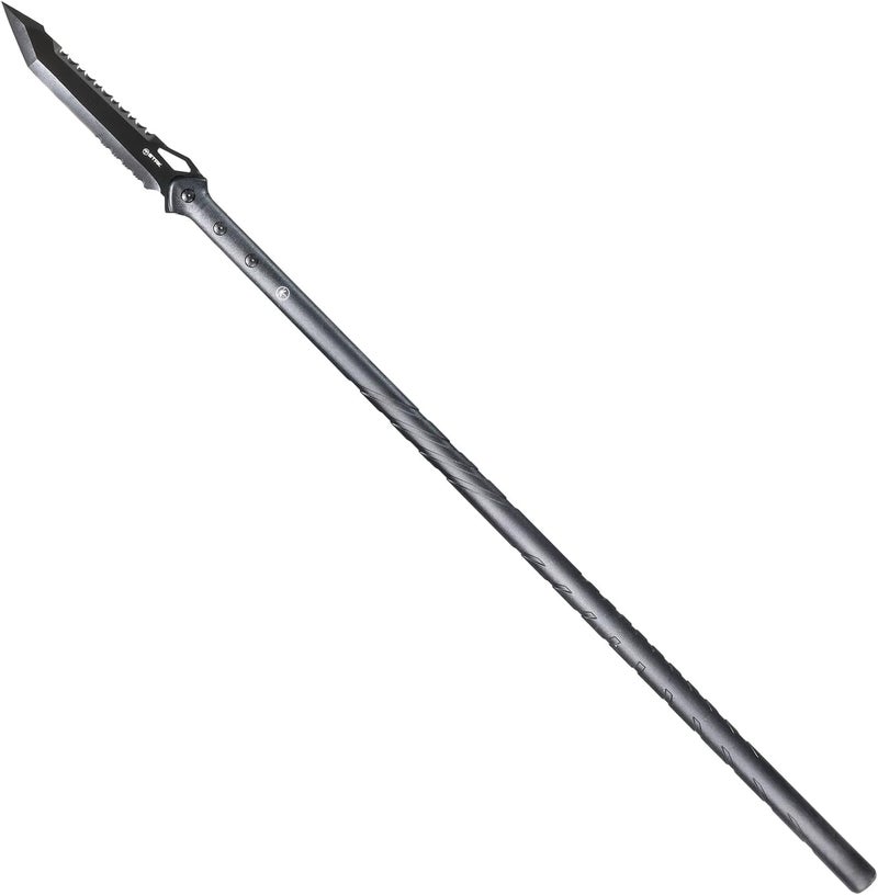 Sheffield STAK 11822 Tac Javelin Spear, Gifts for Men, 44" Utility Spear for Camping, Hunting, and Bushcraft, 8" Partially Serrated Tanto Blade Spear Head, TPR Snap Sheath - Image 1